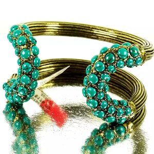 GILES & BROTHER Antique Gold Plated Brass & Turquoise Cuff Bracelet